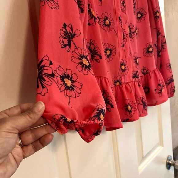 Gap Women’s Pink Poppy V-neck Blouse Size Small - Picture 4 of 11